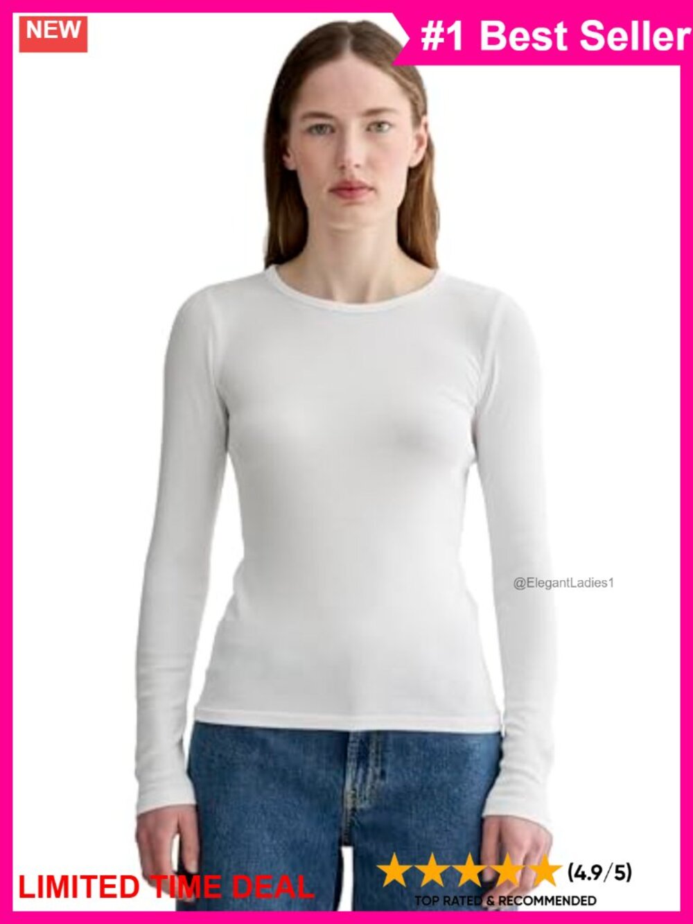 Everlane Luxe Rib Long-Sleeve Crew Neck Fitted Cotton Top